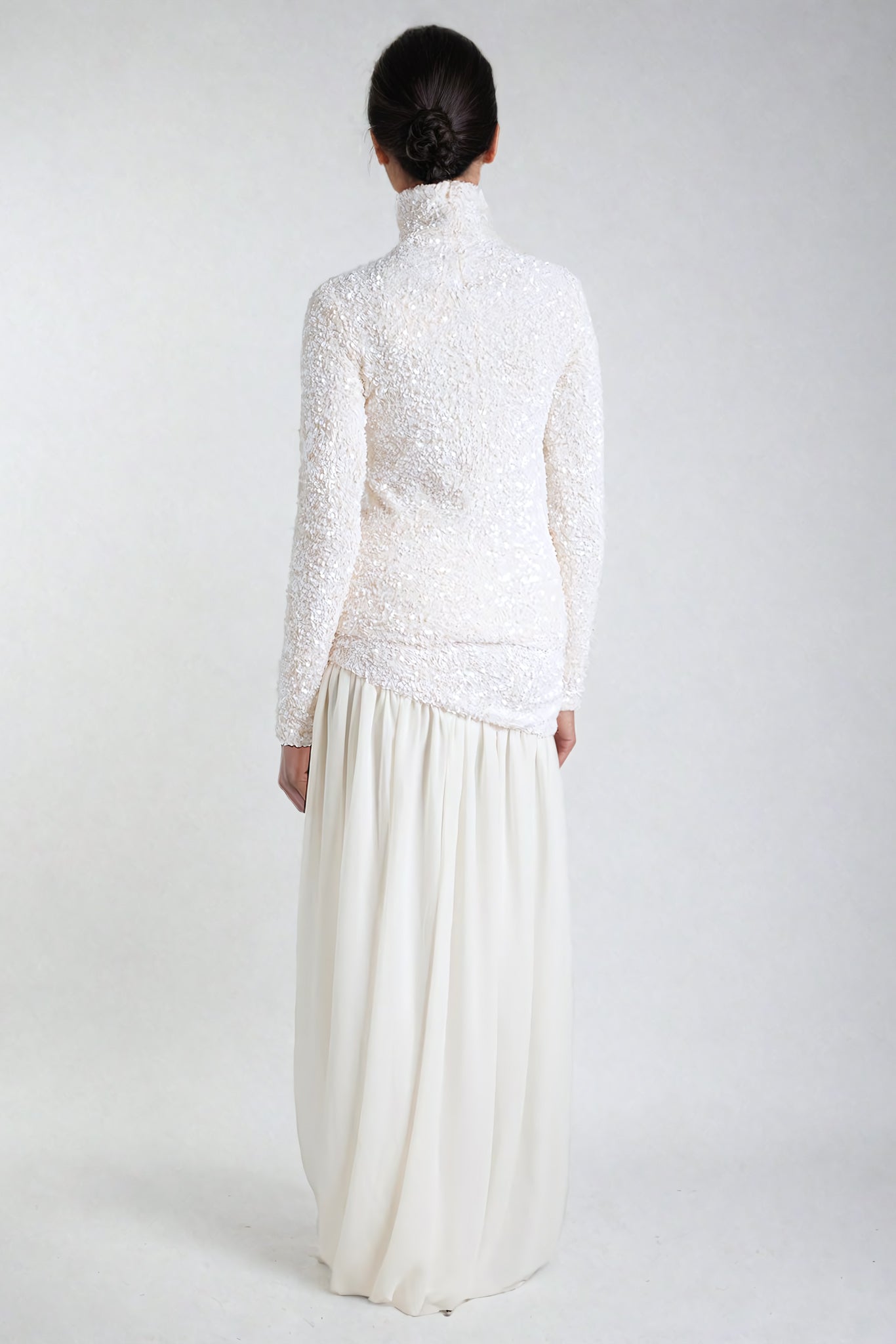 Sequin Embellished High-Neck Sweater - White