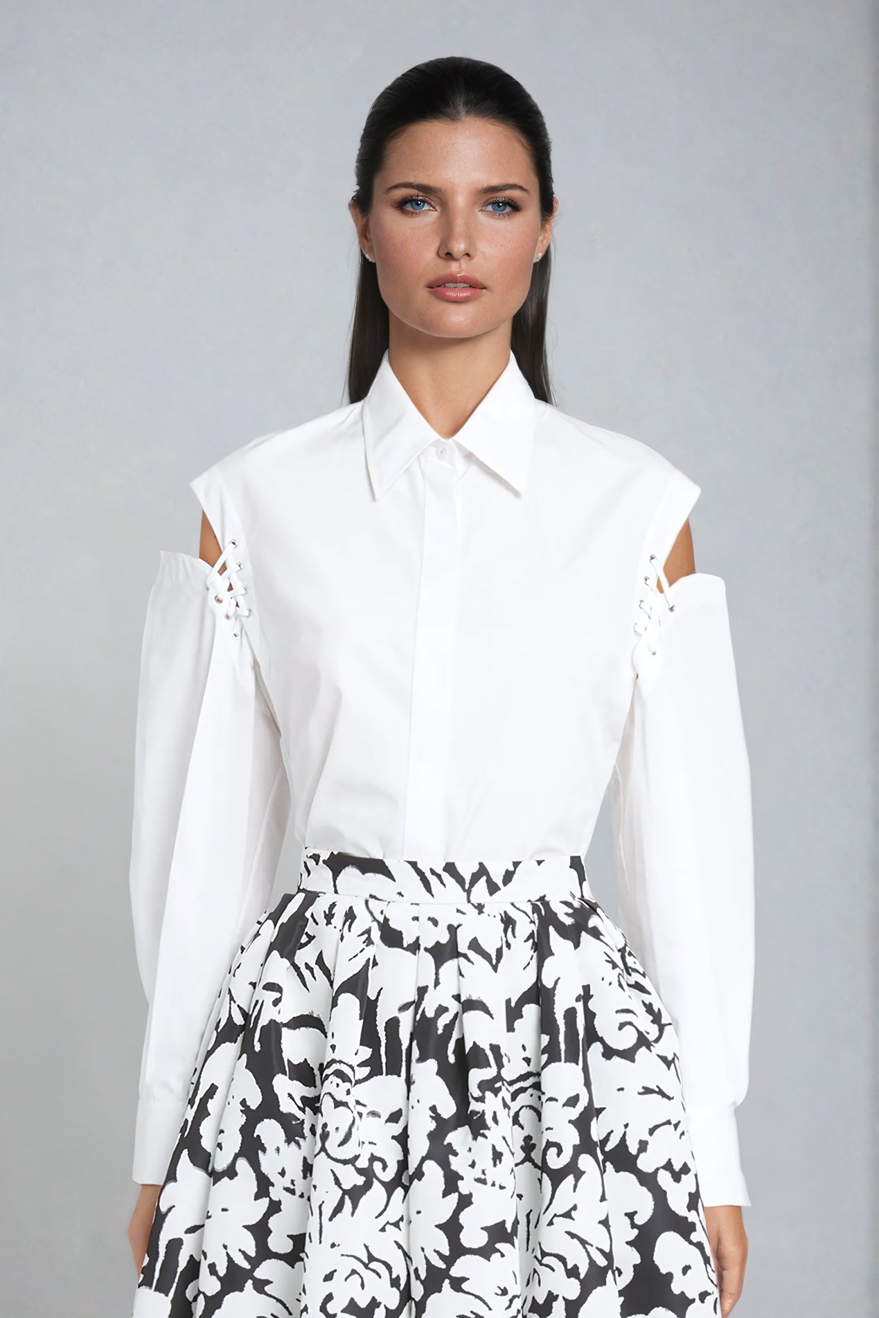 Lace-Up Shoulder Detail Shirt - White