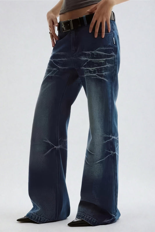 Wide-Leg Jeans with Distressed Details - Blue