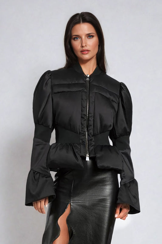 Quilted Jacket with Flared Sleeves - Black