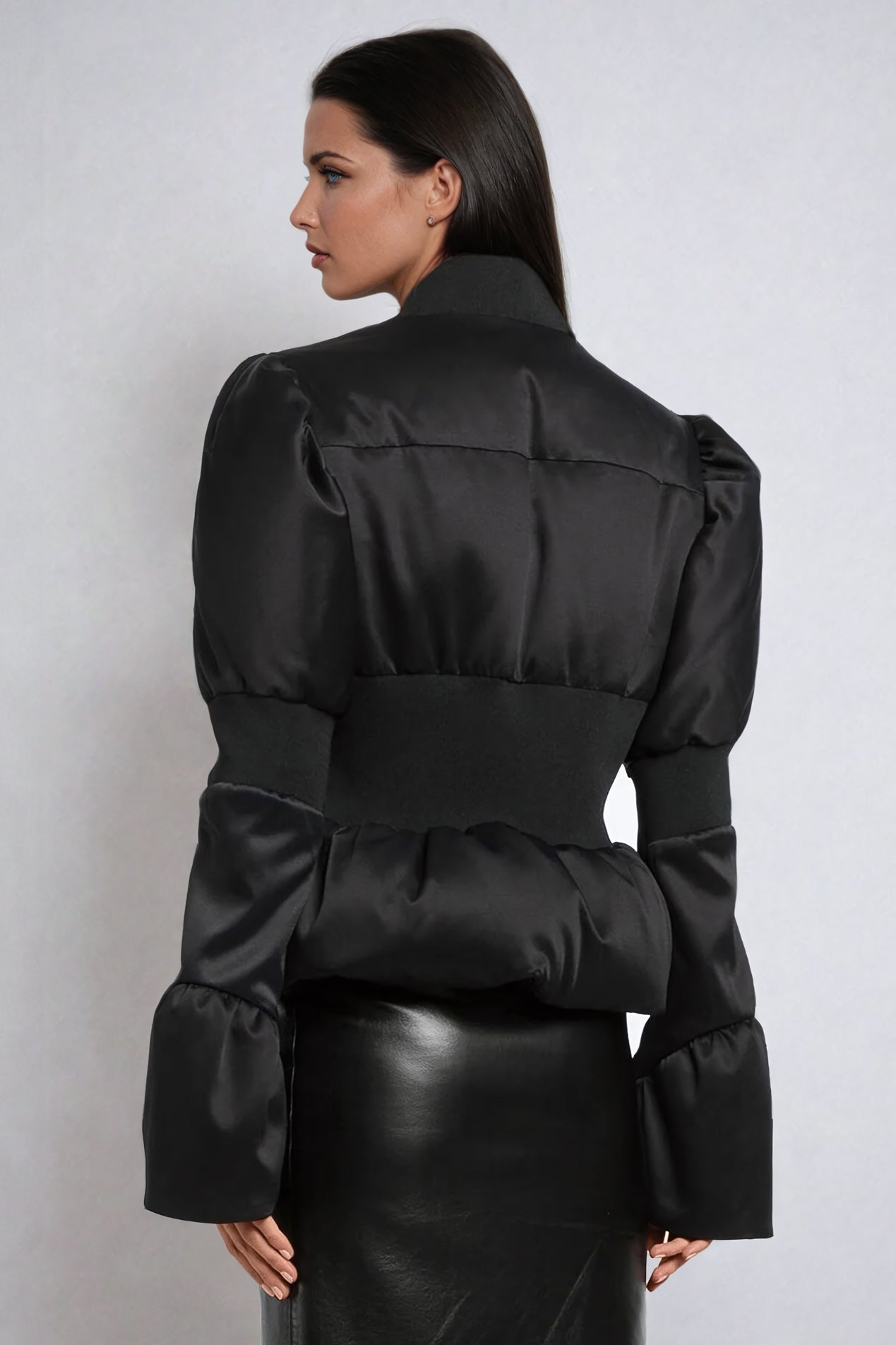 Quilted Jacket with Flared Sleeves - Black