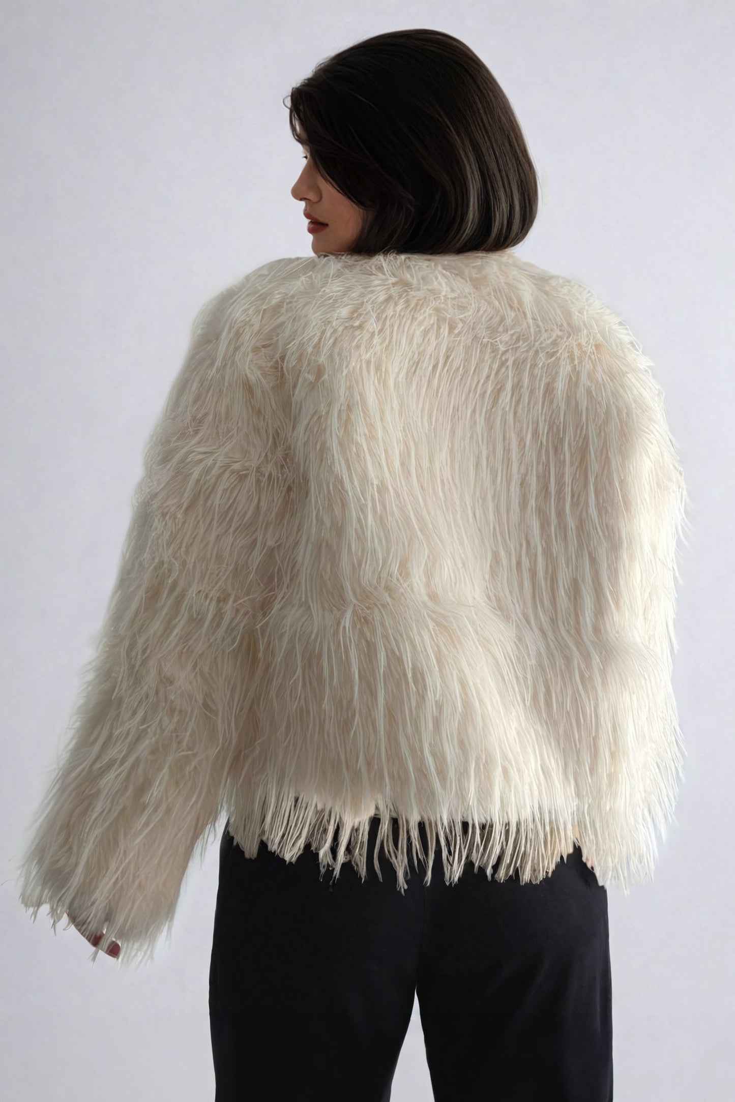 Round Neck Fur Coat - White