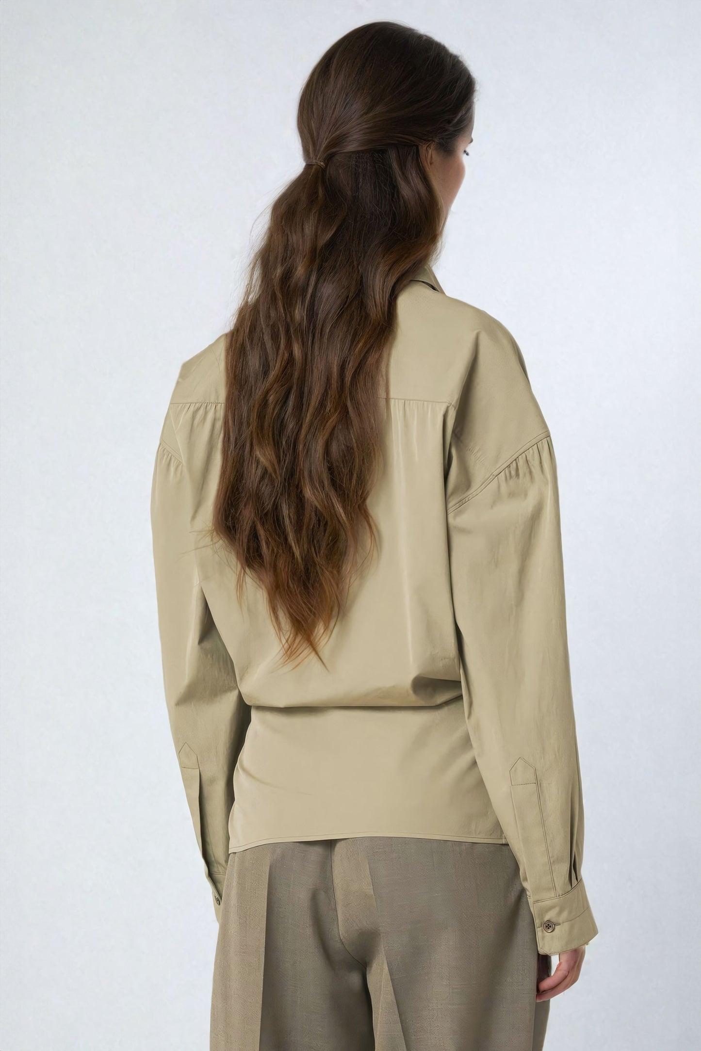 Wrap Button-Up Shirt with Asymmetric Detail - Khaki