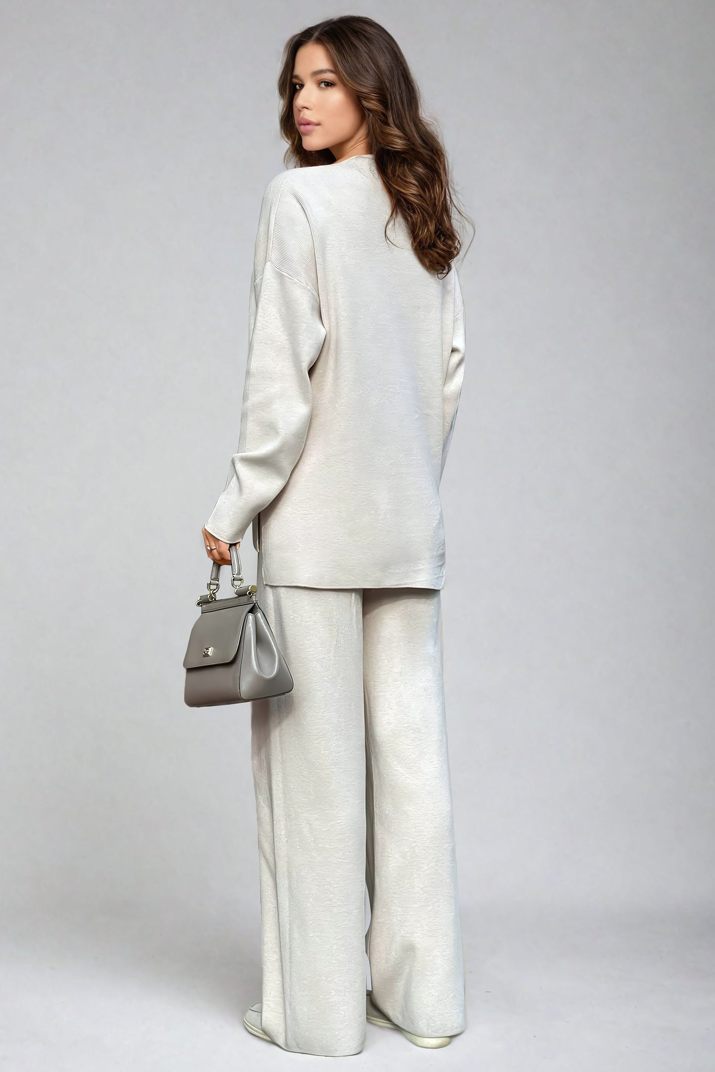 Elegant Knitted Sweater and Trouser Co-Ord Set - Beige