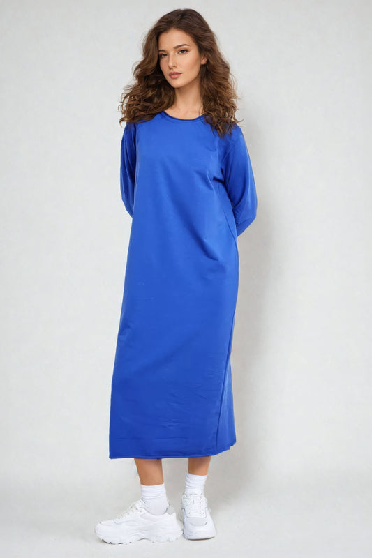 Knitted Long Sleeve Midi Dress - Blue