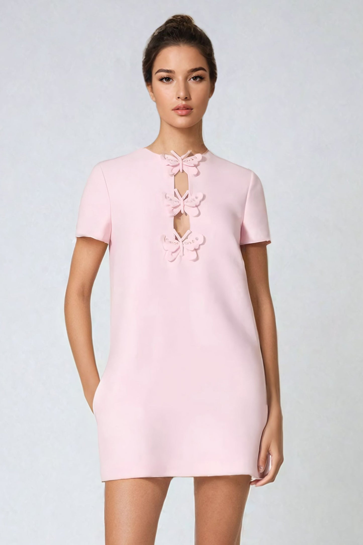 Butterfly Embellished Mini Dress - Pink