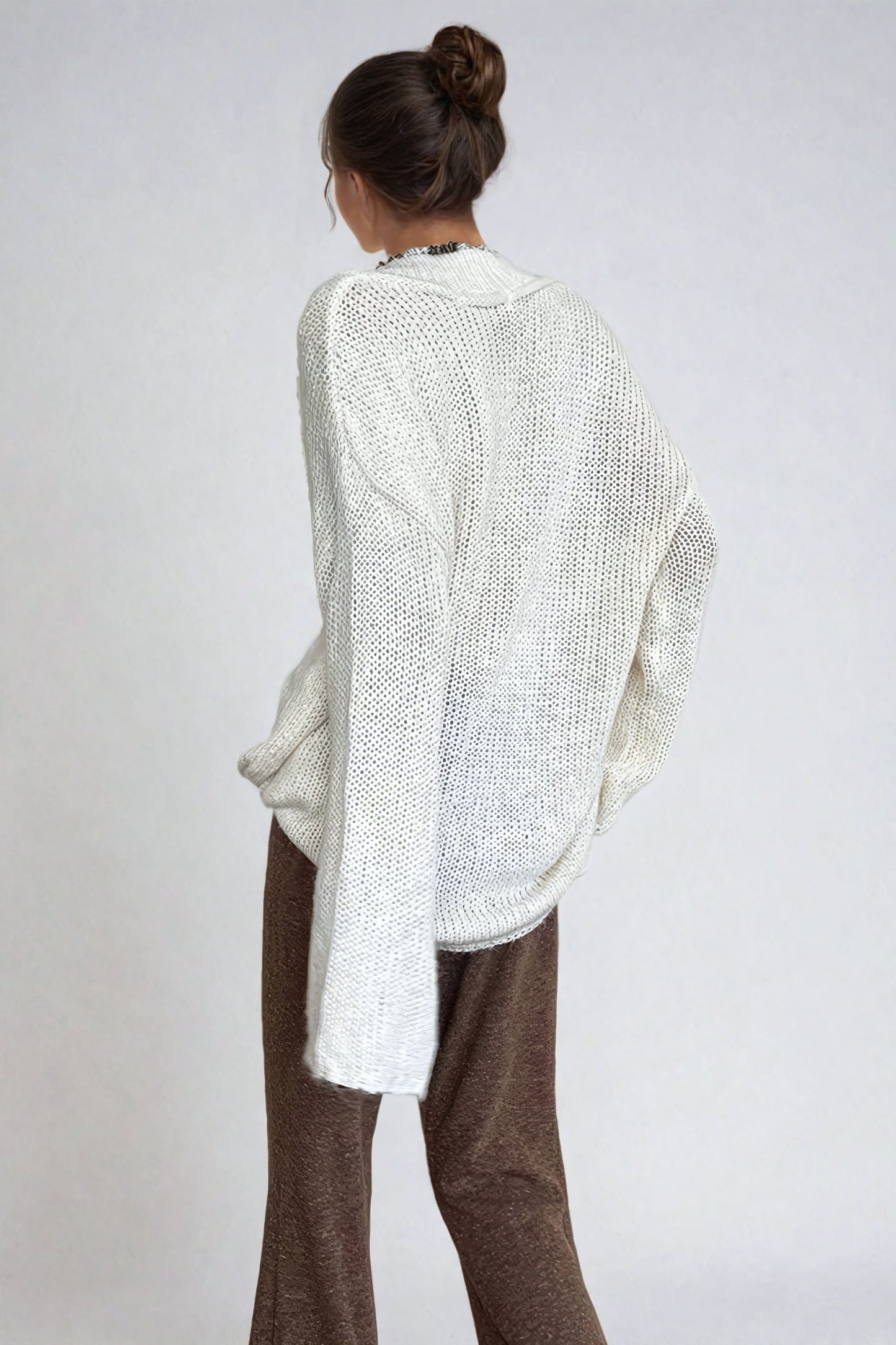 Oversized V-Neck Knitted Sweater - White