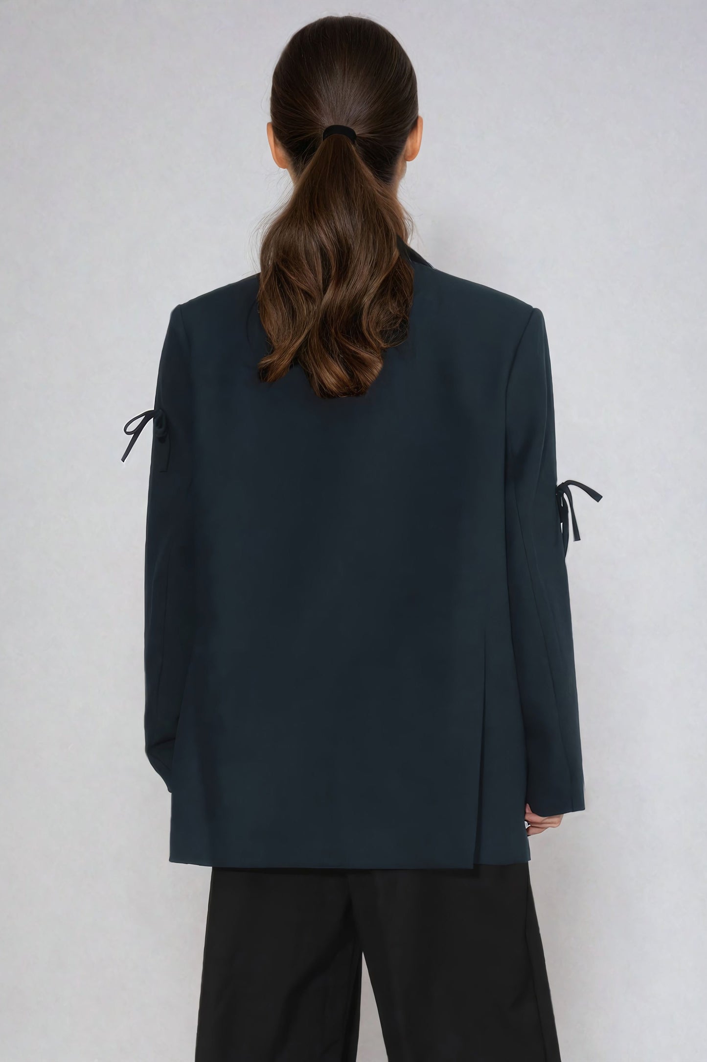 Oversized Blazer with Decorative Bow Accents - Dark Green