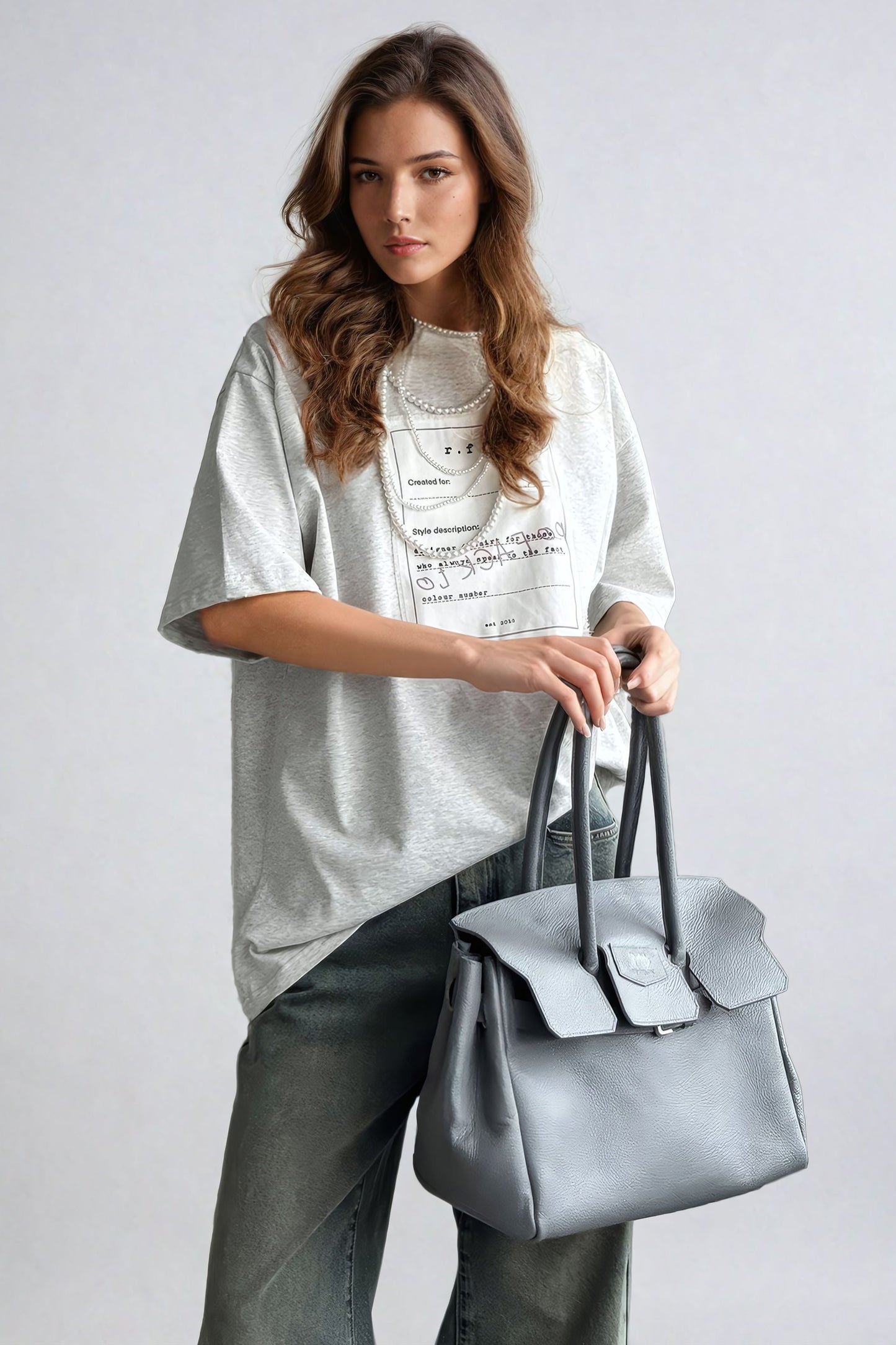 Graphic Patch Oversized T-Shirt - Gray