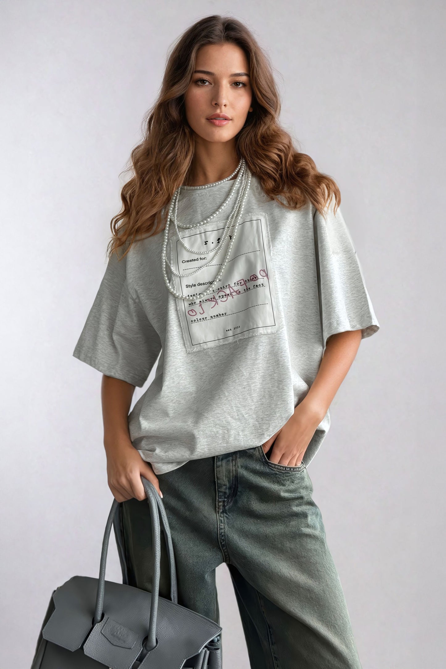 Graphic Patch Oversized T-Shirt - Gray