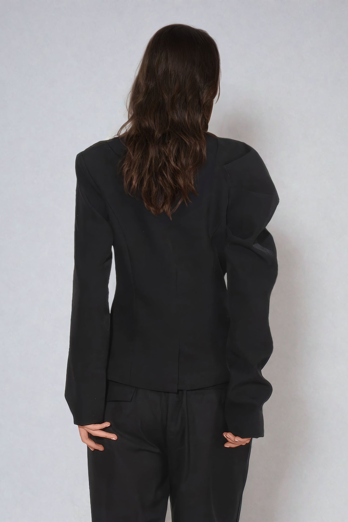 Ruched Sleeve Asymmetrical Blazer - Black