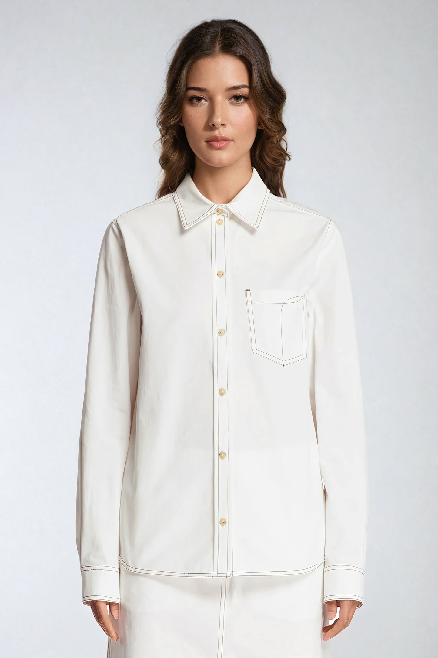 Classic Denim Button-Up Shirt - White