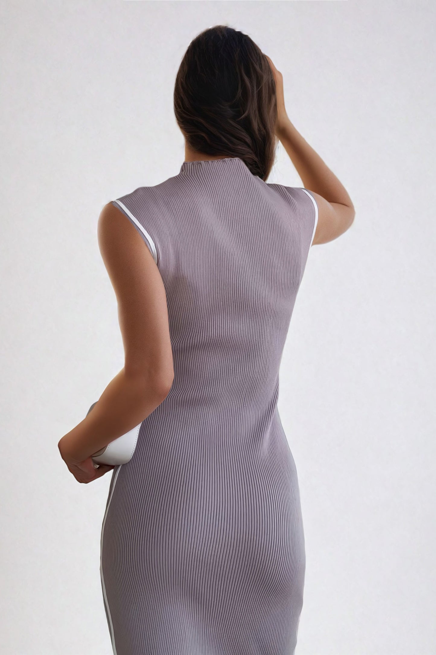 Sleeveless Ribbed Bodycon Midi Dress - Brown