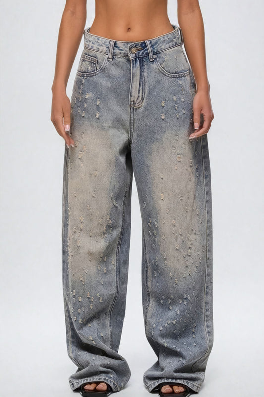 Distressed Wide-Leg Jeans - Blue