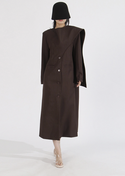 Asymmetrical Buttoned Midi Dress - Black