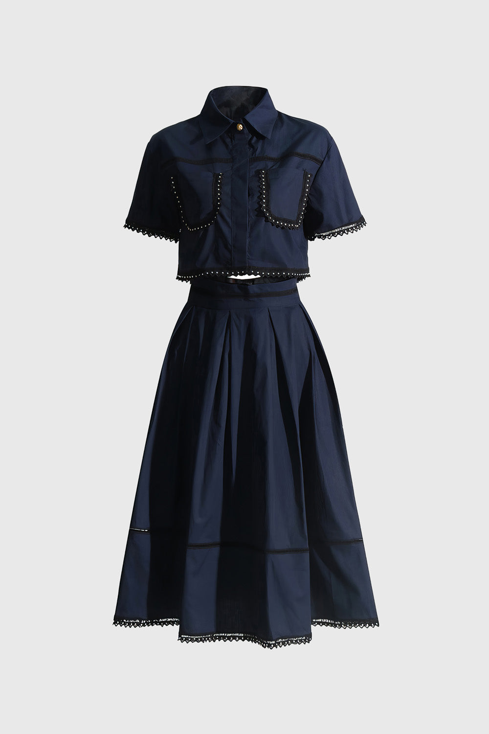 Lace Detail Two-Piece Set - Navy