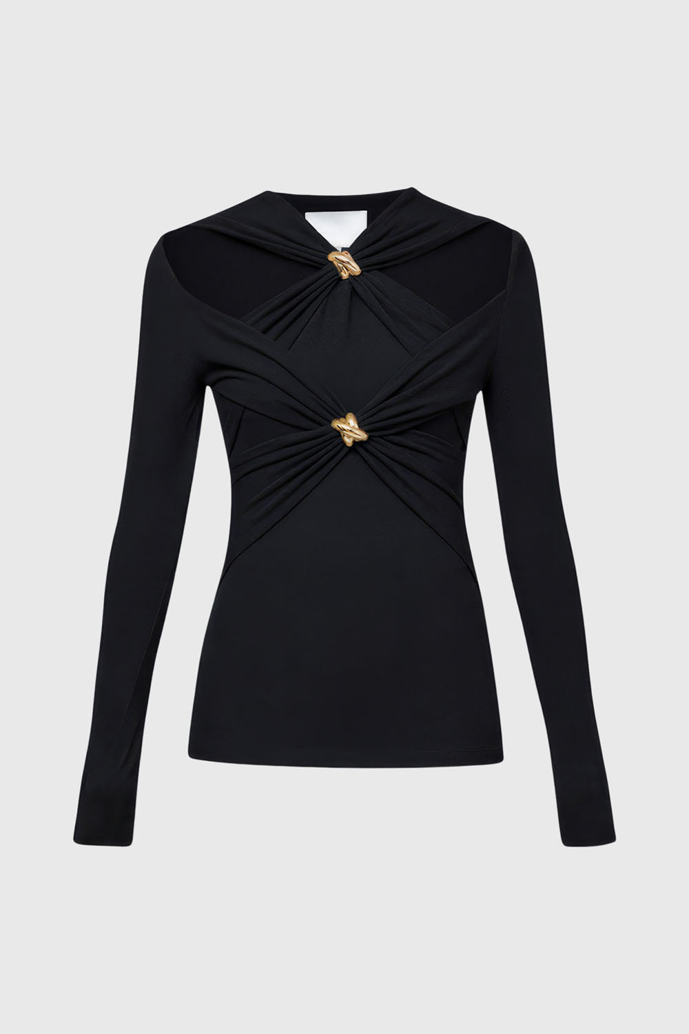 Gold-Detail Cutout Long Sleeve Top - Black