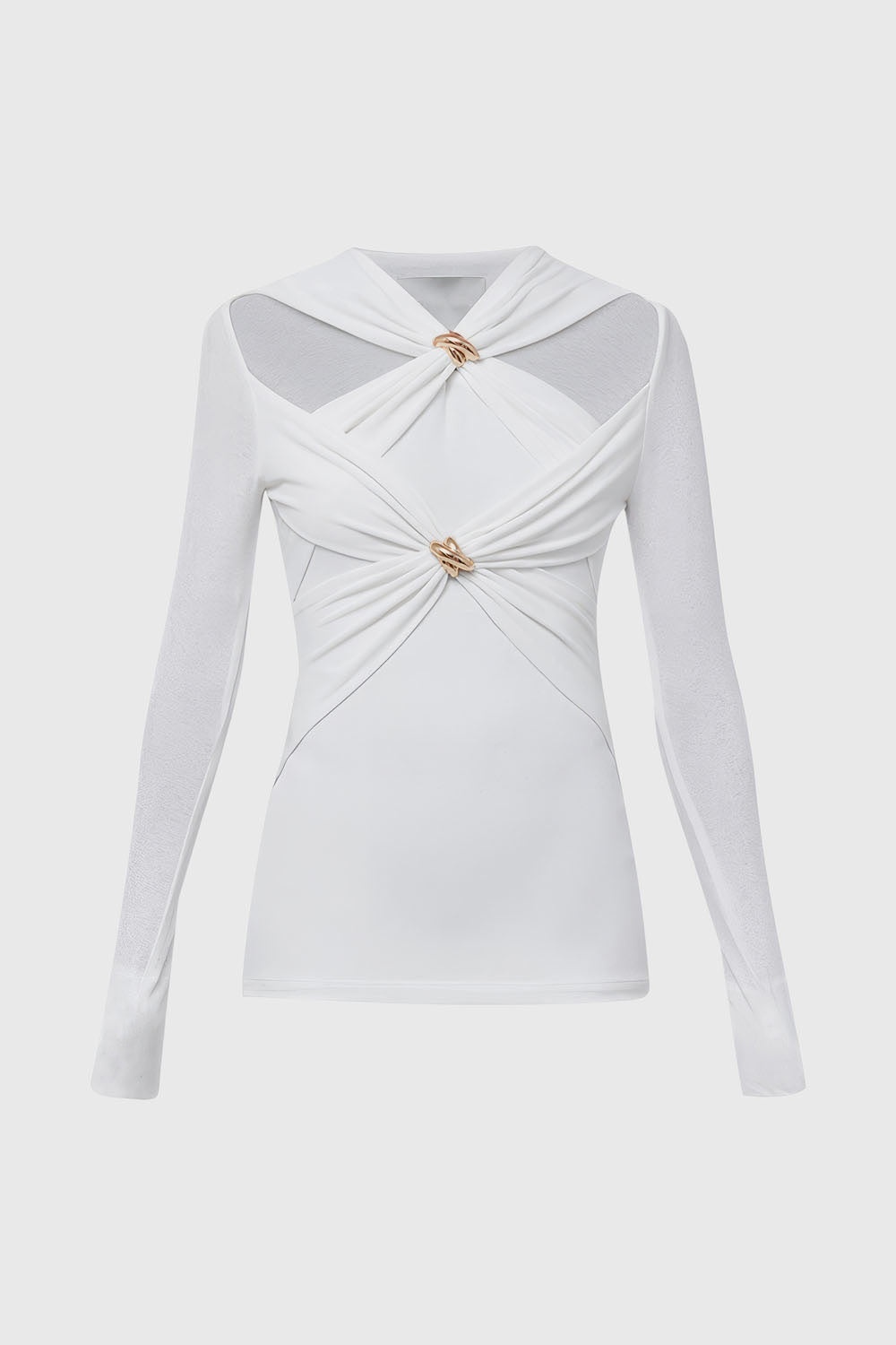 Gold-Detail Cutout Long Sleeve Top - White