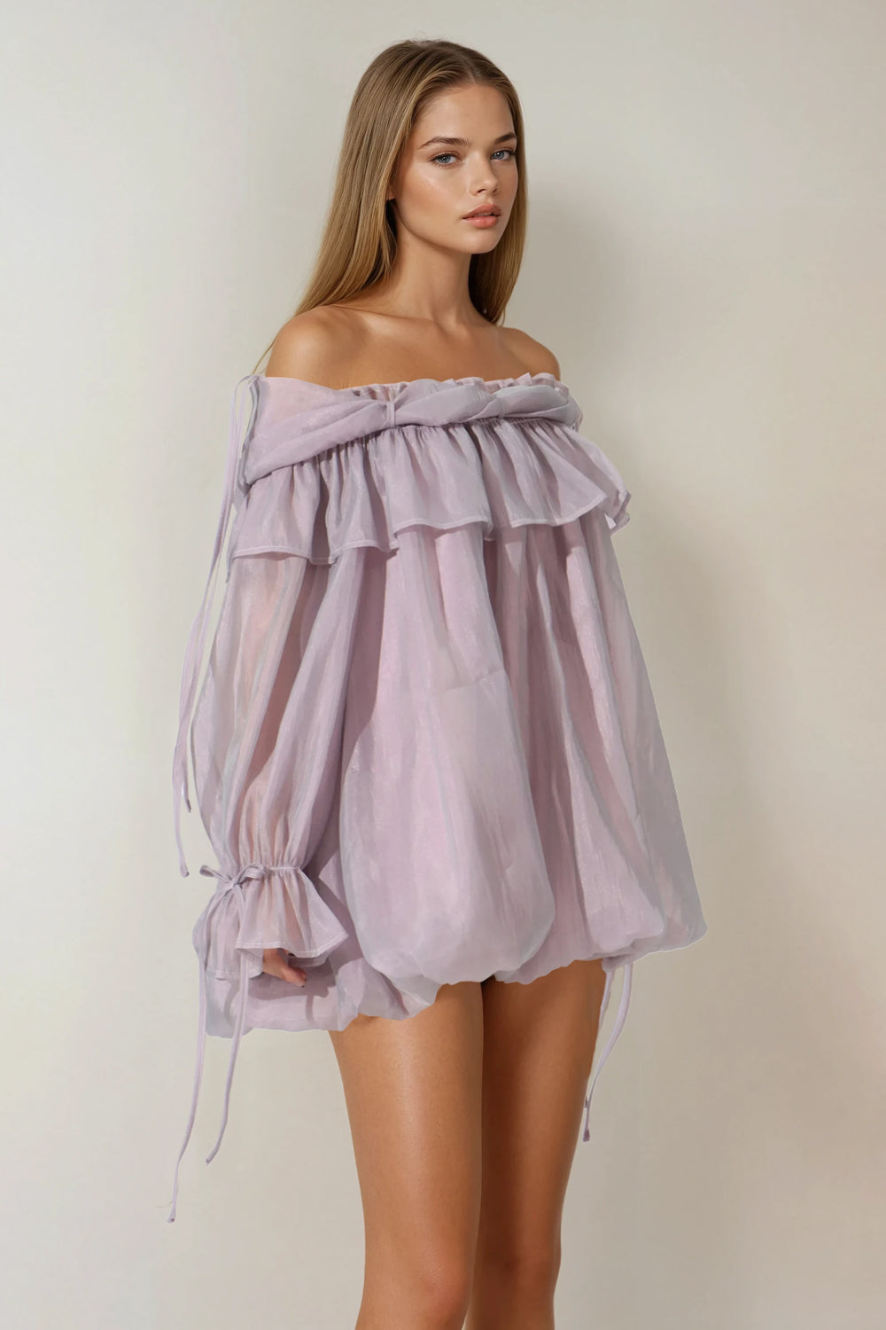 Off-Shoulder Ruffle Trim Top - Purple