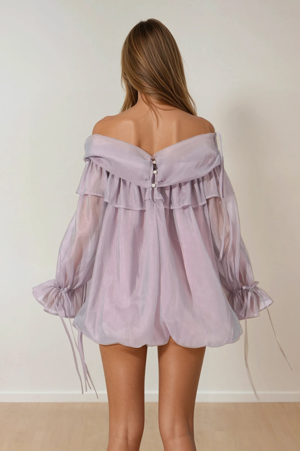 Off-Shoulder Ruffle Trim Top - Purple