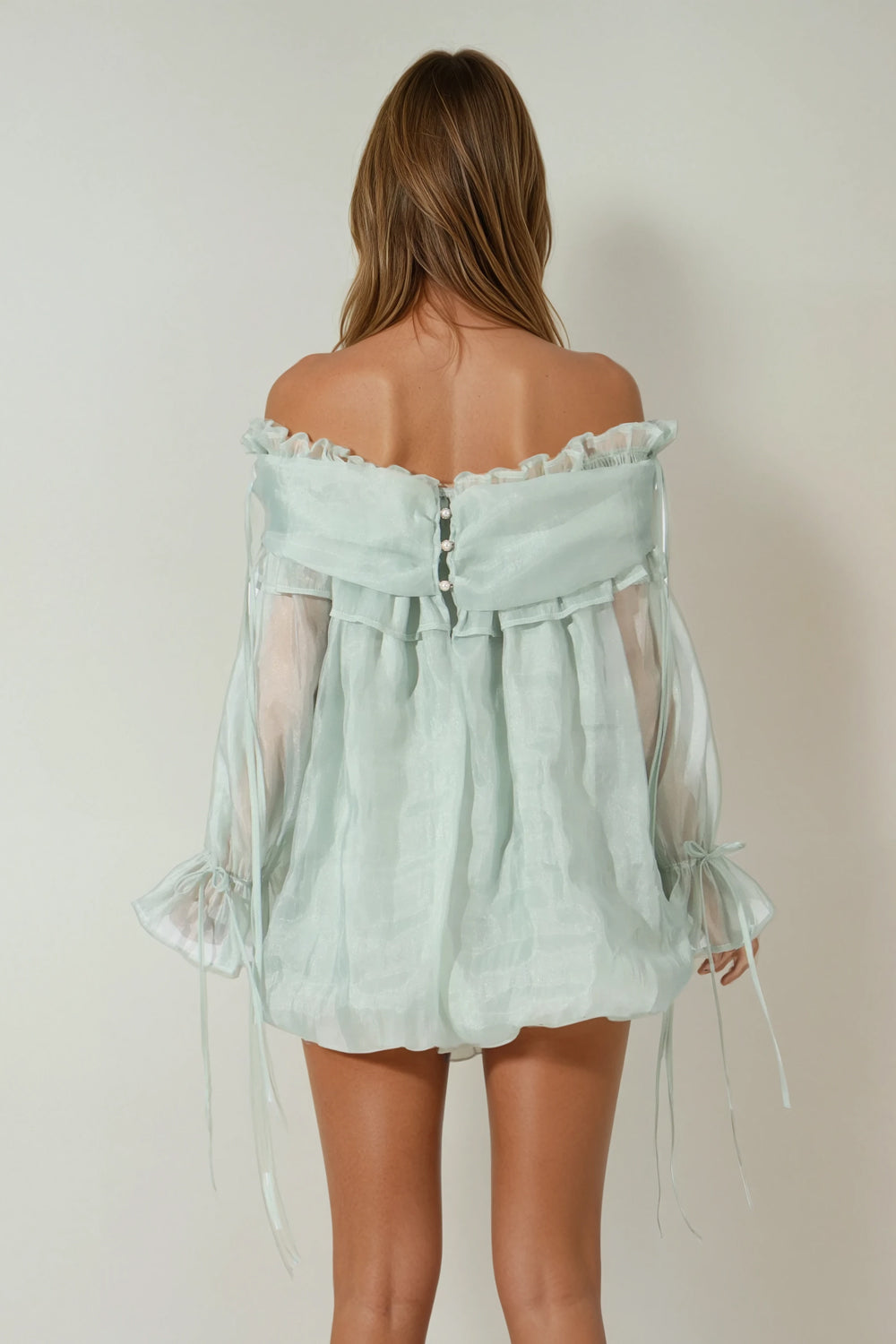 Off-Shoulder Ruffle Trim Top - Mint Green