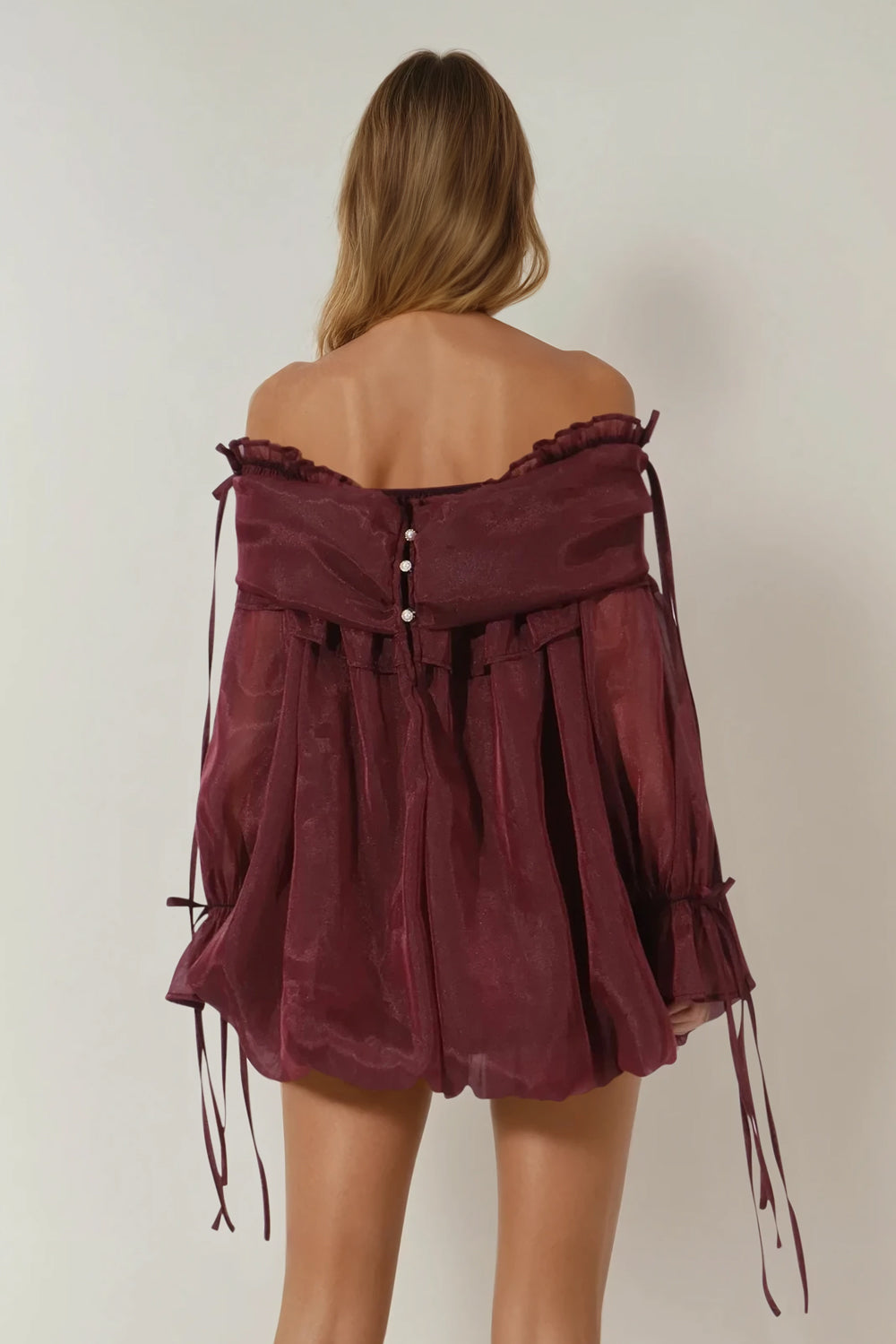 Off-Shoulder Ruffle Trim Top - Burgundy