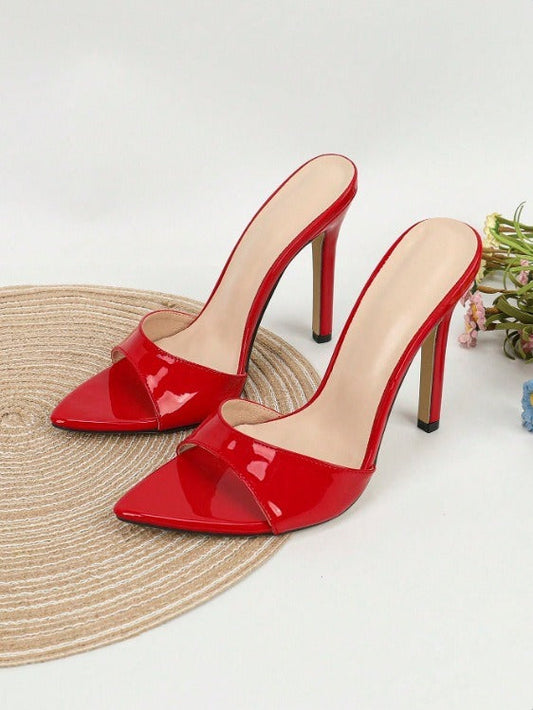 Slip-On Heels with Curved Front Band - Red