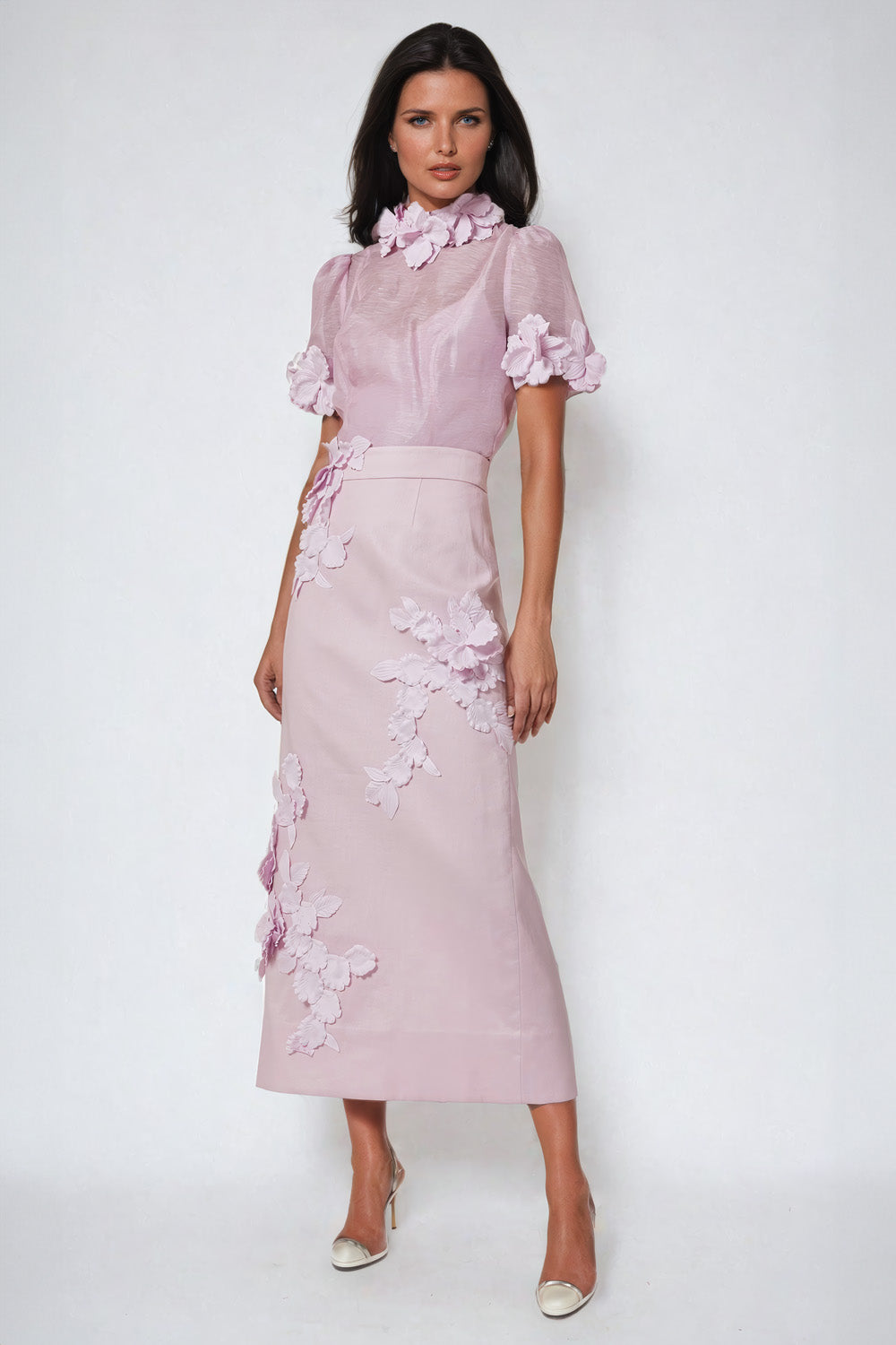 Co-Ord Set with Camisole Top and Midi Skirt - Pink