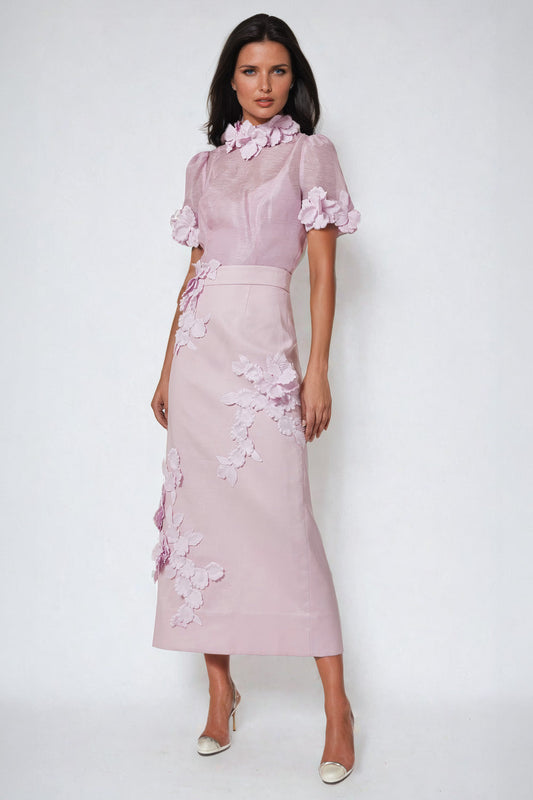 Co-Ord Set with Camisole Top and Midi Skirt - Pink