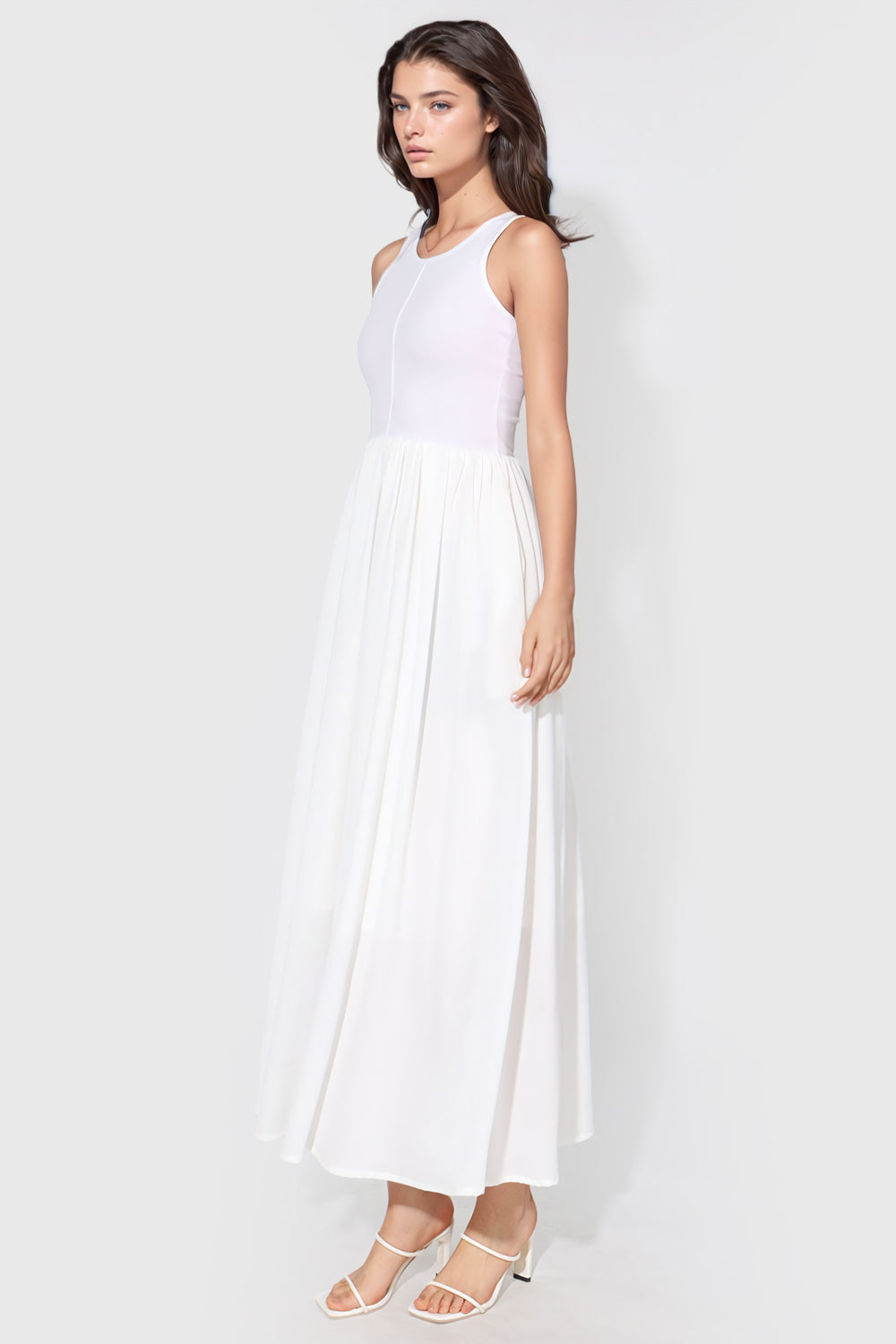 Sleeveless Flowy Maxi Dress - White