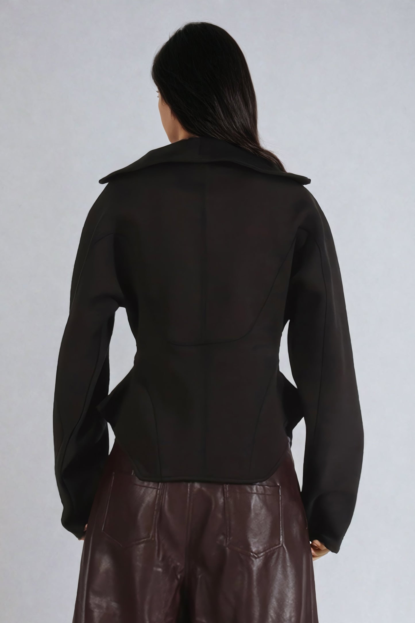 Structured Zip-Front Jacket with Contemporary Hem - Black