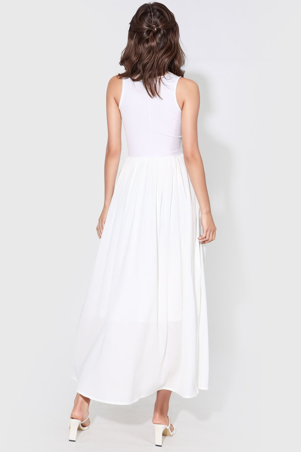 Sleeveless Flowy Maxi Dress - White