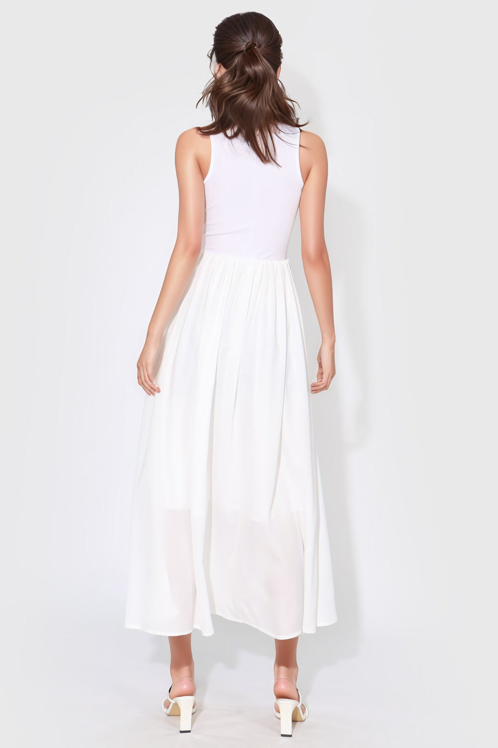Sleeveless Flowy Maxi Dress - White