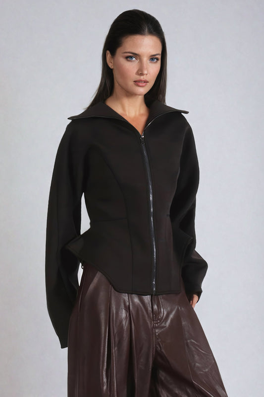 Structured Zip-Front Jacket with Contemporary Hem - Black