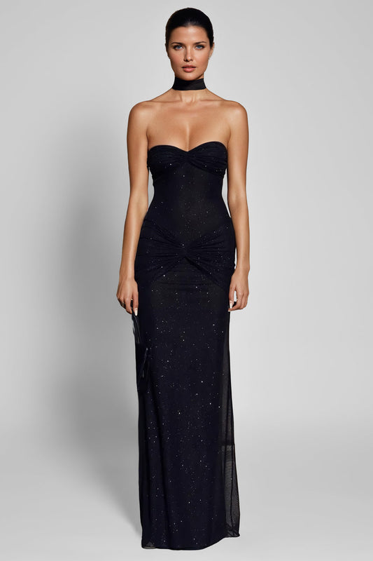 Shimmer Tube Maxi Dress - Black