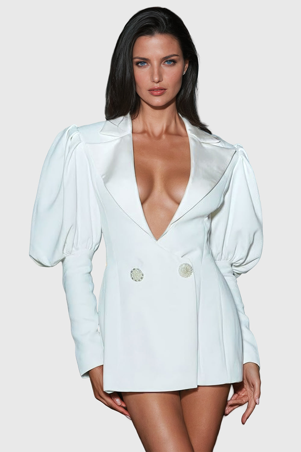 Mini Puff-Sleeve Blazer Dress - White