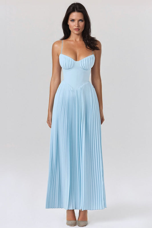 Pleated Corset Maxi Dress - Blue