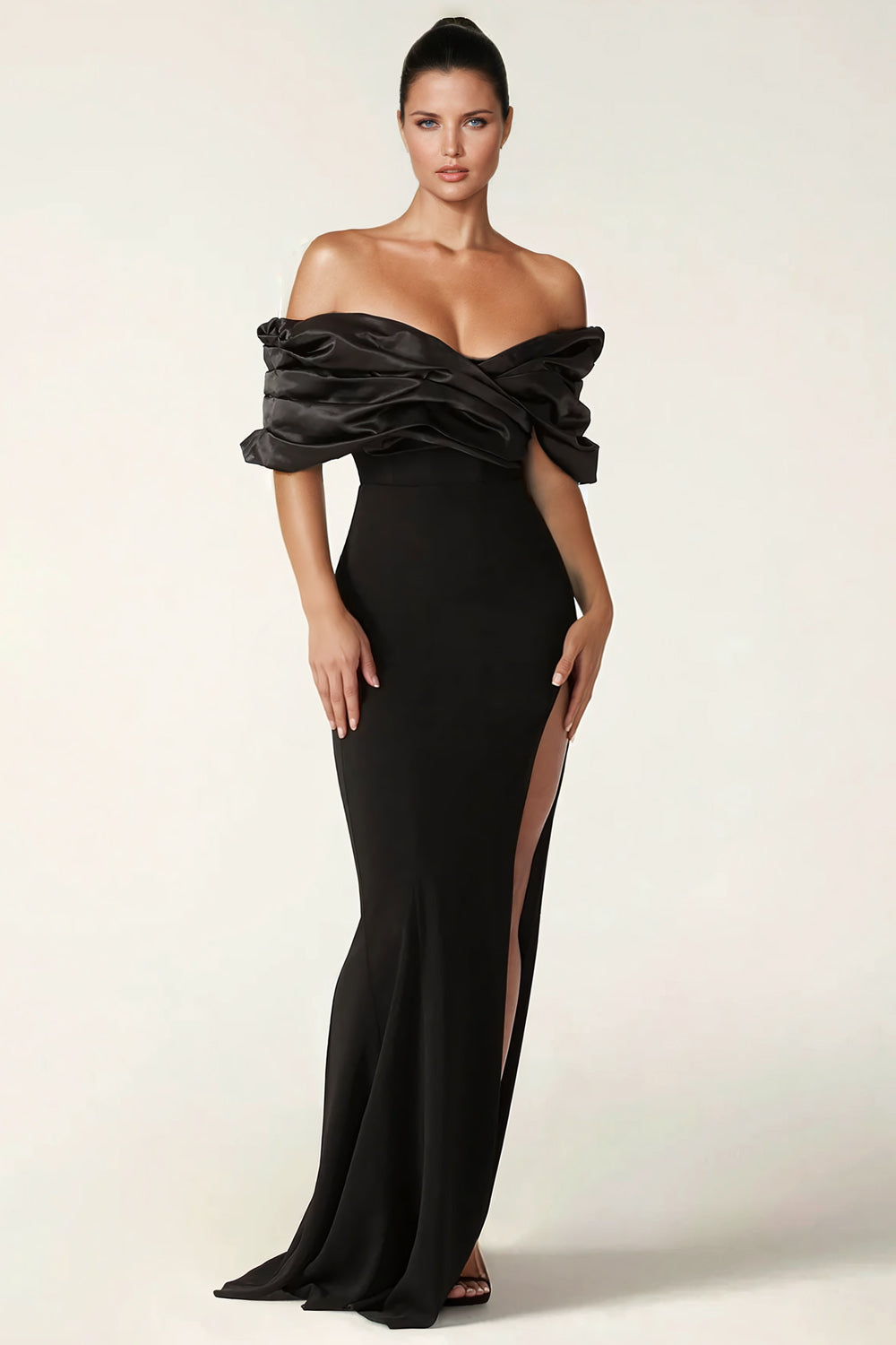 Off-Shoulder Draped Maxi Dress - Black