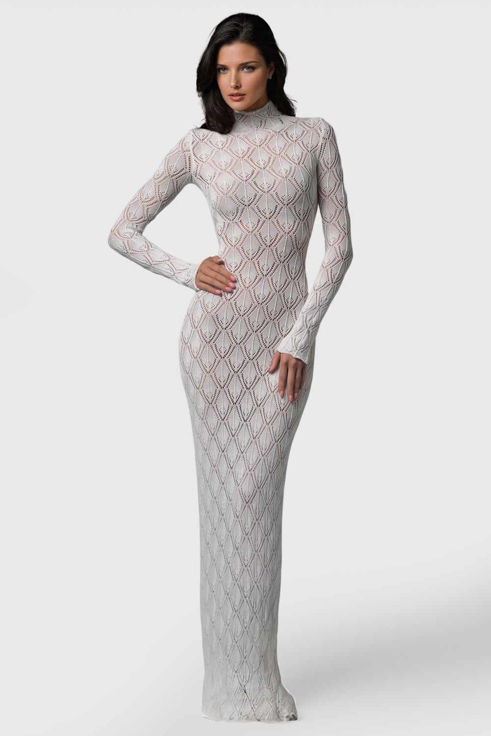 Lace Bodycon Maxi Dress - White