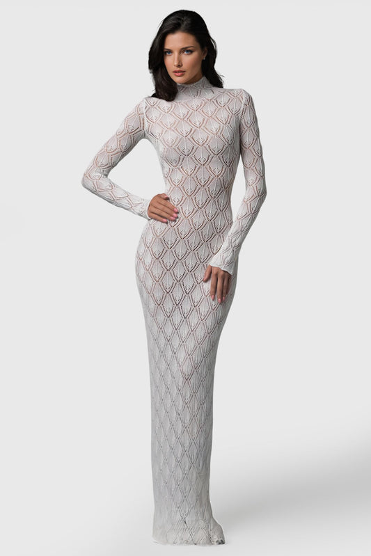 Lace Bodycon Maxi Dress - White