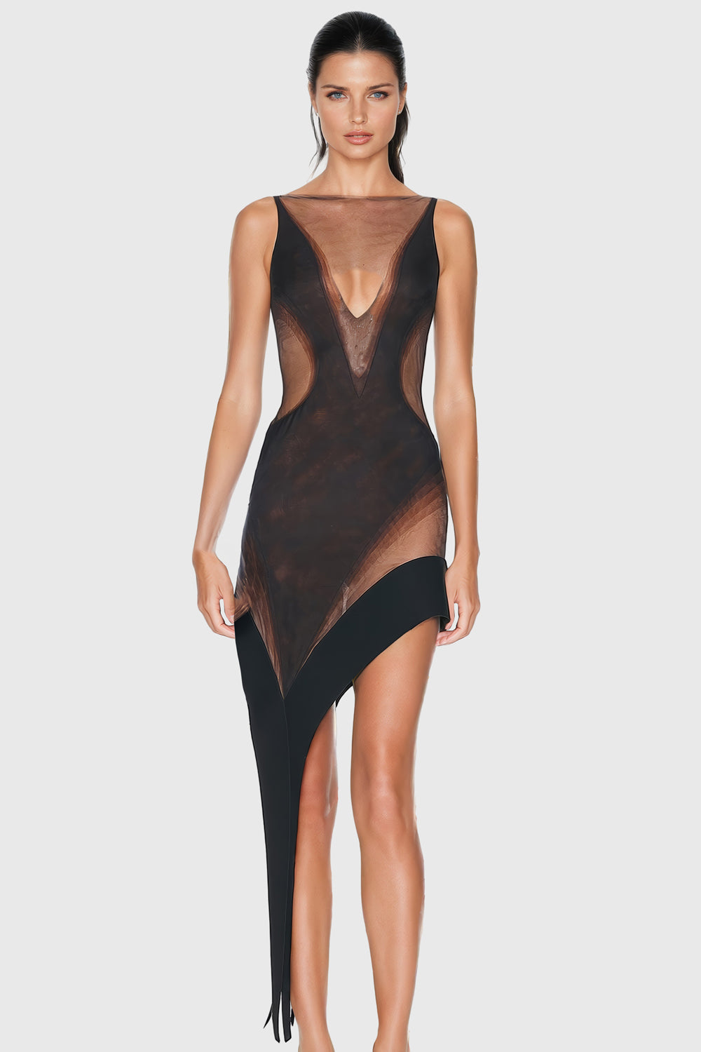 Patterned Asymmetrical Mini Dress - Black