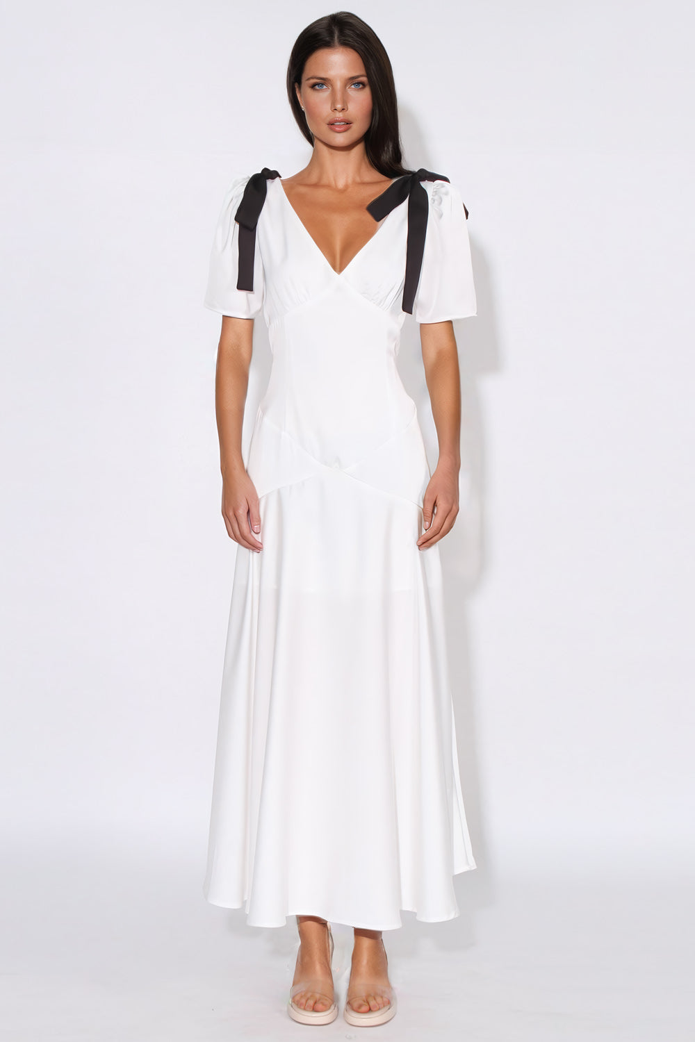 Maxi Dress with Oversized Ribbons - White