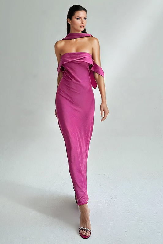 Draped Maxi Dress with Scarf Detail - Pink