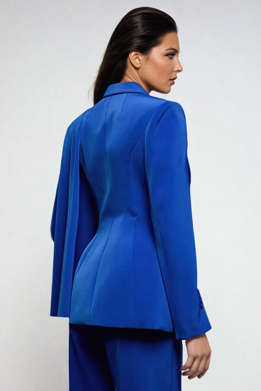 Asymmetrical Blazer with Drape Detail - Dark Blue