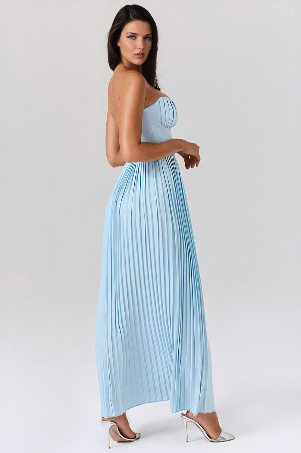 Pleated Corset Maxi Dress - Blue