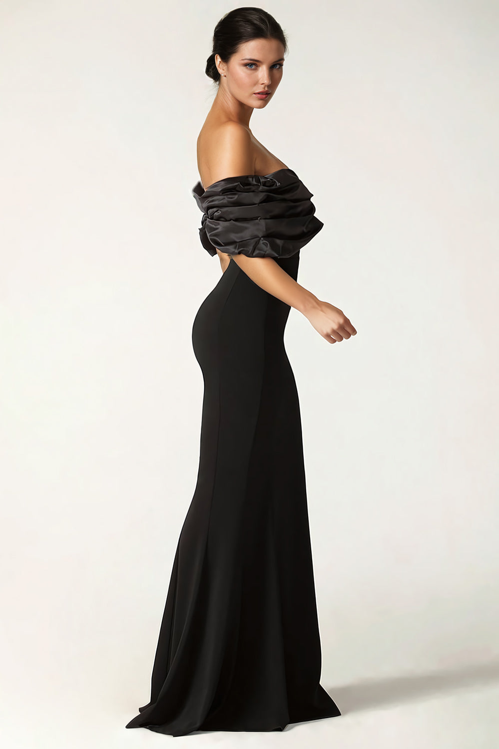 Off-Shoulder Draped Maxi Dress - Black