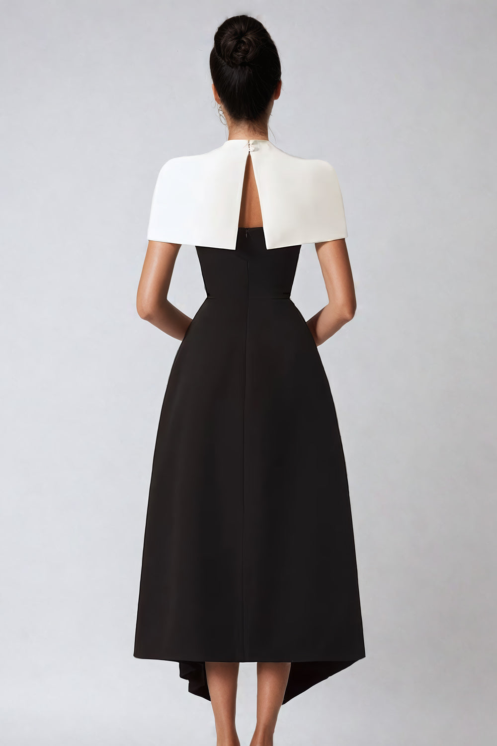 Asymmetrical Midi Dress with Cloack - Black