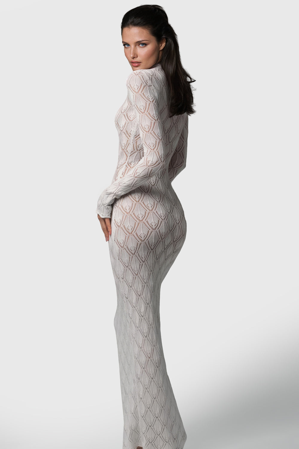 Lace Bodycon Maxi Dress - White