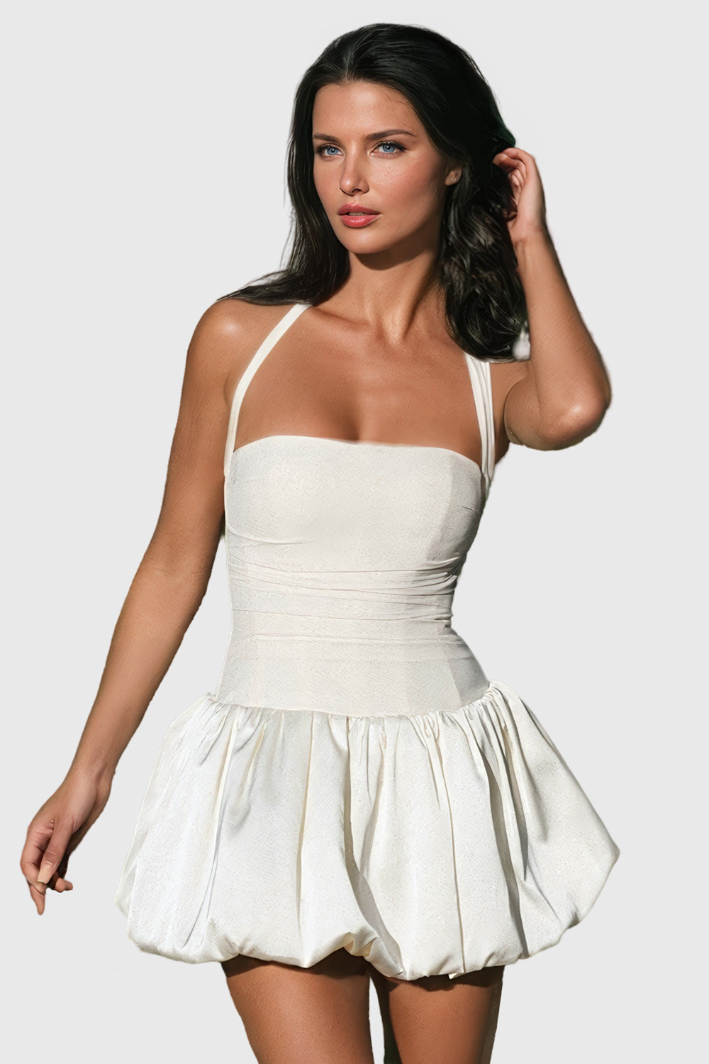 Halter Balloon Mini Dress - Beige