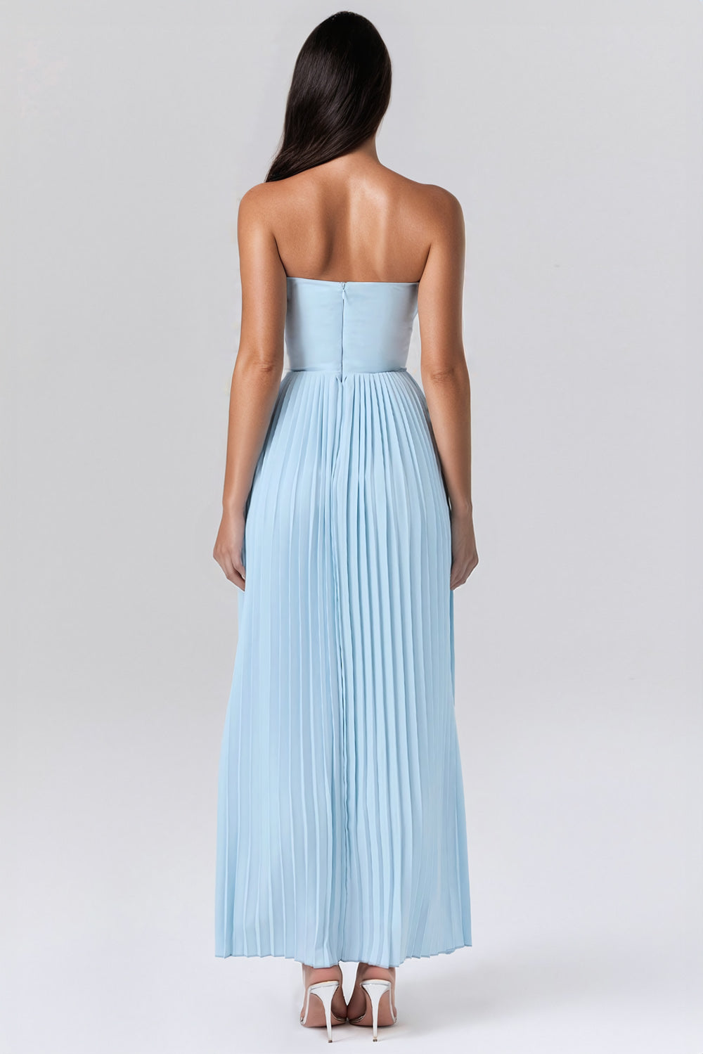 Pleated Corset Maxi Dress - Blue